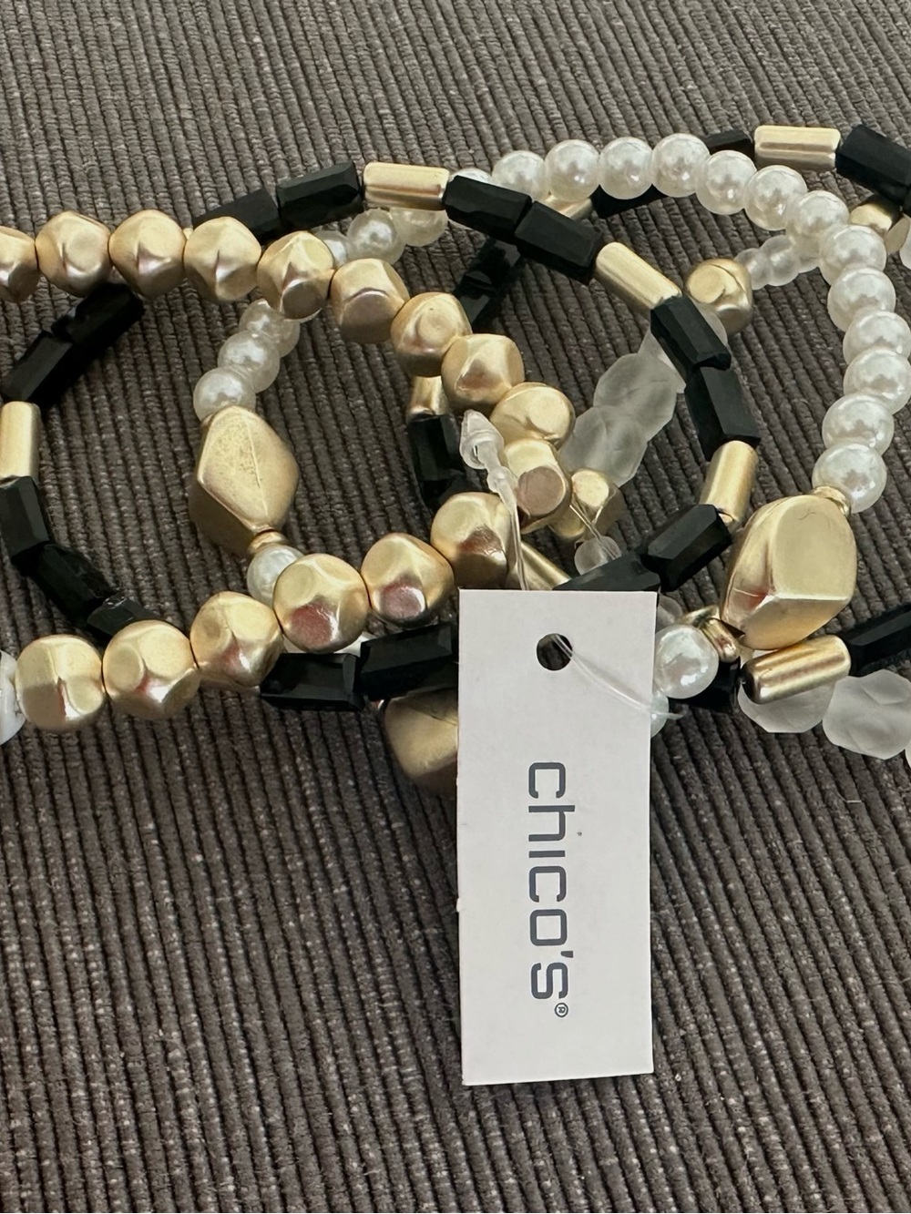 Chico’s Multi-Strand Black,Gold & White Women's Bracelet Set-5Strands - Picture 1 of 4